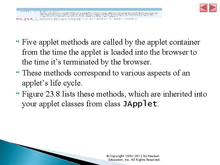  Five applet methods are called by the applet container from the time the