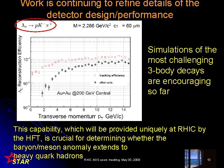 Work is continuing to refine details of the detector design/performance Simulations of the most