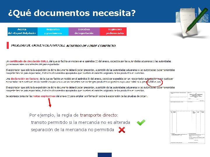 ¿Qué documentos necesita? Por ejemplo, la regla de transporte directo: transito permitido si la