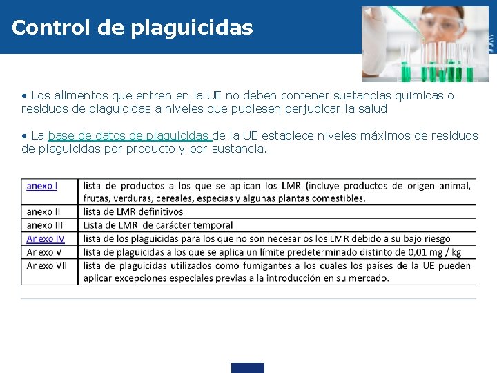 Control de plaguicidas • Los alimentos que entren en la UE no deben contener