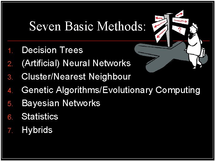 Seven Basic Methods: 1. 2. 3. 4. 5. 6. 7. Decision Trees (Artificial) Neural Seven Basic Methods: 1. 2. 3. 4. 5. 6. 7. Decision Trees (Artificial) Neural