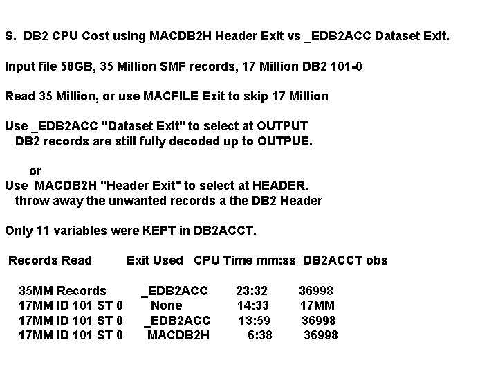 S. DB 2 CPU Cost using MACDB 2 H Header Exit vs _EDB 2