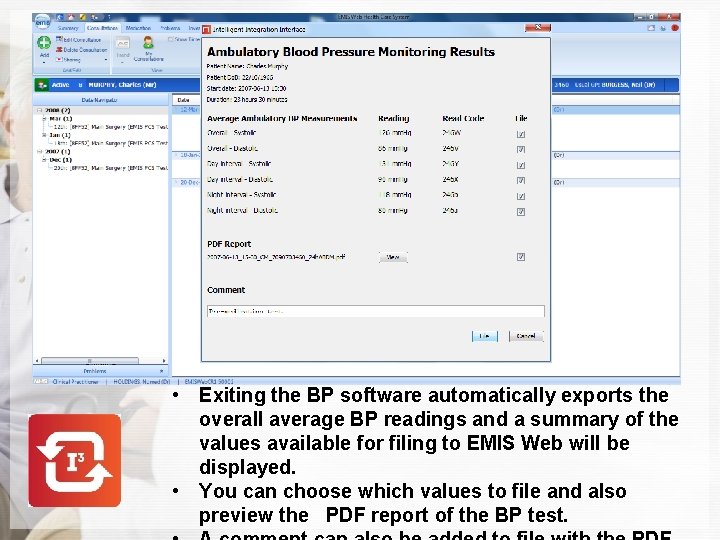  • Exiting the BP software automatically exports the overall average BP readings and