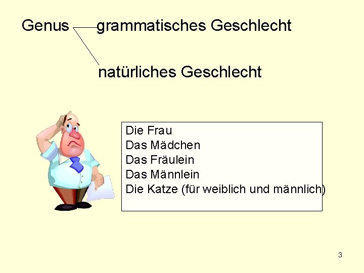 Genus grammatisches Geschlecht natürliches Geschlecht Die Frau Das Mädchen Das Fräulein Das Männlein Die