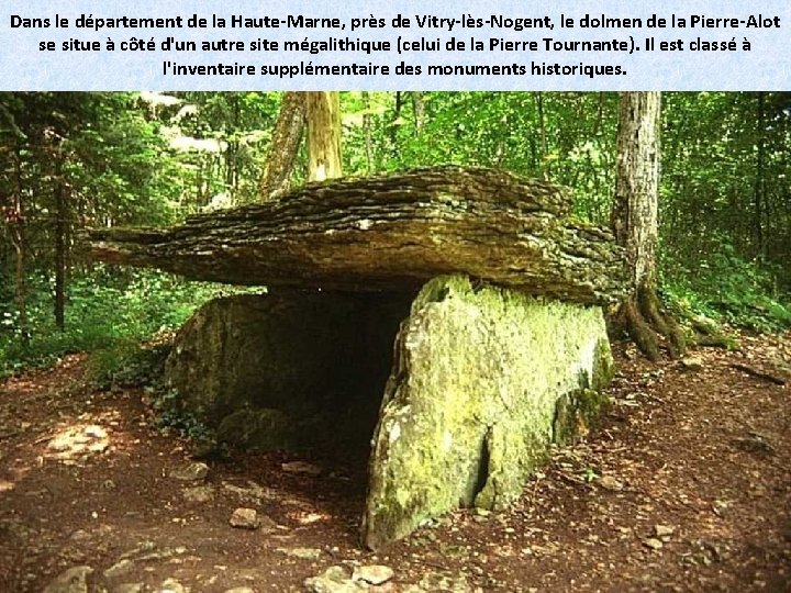 Dans le département de la Haute-Marne, près de Vitry-lès-Nogent, le dolmen de la Pierre-Alot