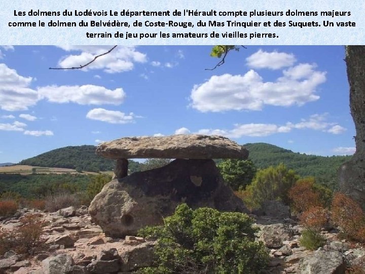 Les dolmens du Lodévois Le département de l'Hérault compte plusieurs dolmens majeurs comme le