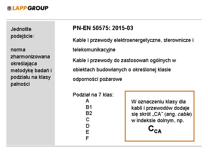 Jednolite podejście: PN-EN 50575: 2015 -03 norma zharmonizowana określająca metodykę badań i podziału na