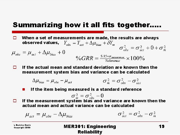 Summarizing how it all fits together…. . o When a set of measurements are Summarizing how it all fits together…. . o When a set of measurements are