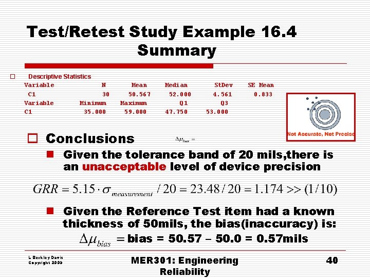 Test/Retest Study Example 16. 4 Summary o Descriptive Statistics Variable N C 1 30 Test/Retest Study Example 16. 4 Summary o Descriptive Statistics Variable N C 1 30