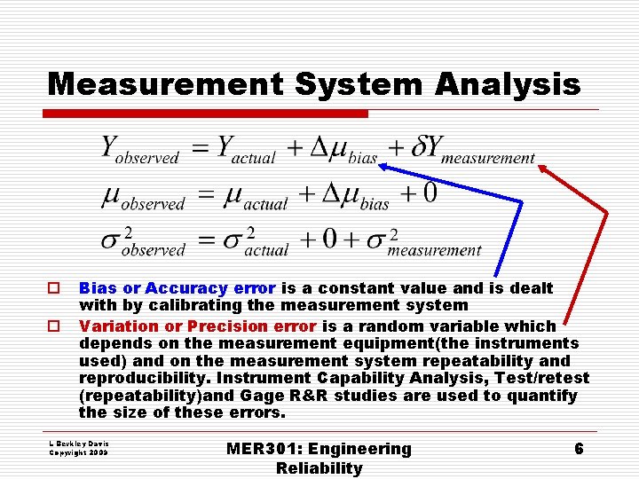 Measurement System Analysis o o Bias or Accuracy error is a constant value and Measurement System Analysis o o Bias or Accuracy error is a constant value and
