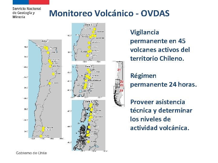 Monitoreo Volcánico - OVDAS Vigilancia permanente en 45 volcanes activos del territorio Chileno. Régimen