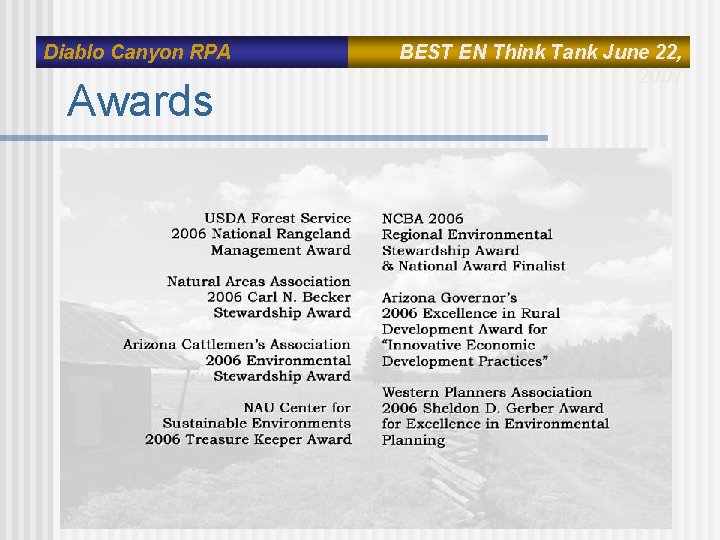 Diablo Canyon RPA Awards BEST EN Think Tank June 22, 2007 