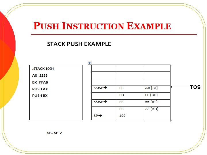 PUSH INSTRUCTION EXAMPLE TOS 