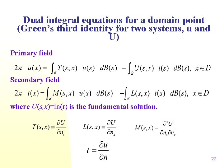 Dual integral equations for a domain point (Green’s third identity for two systems, u