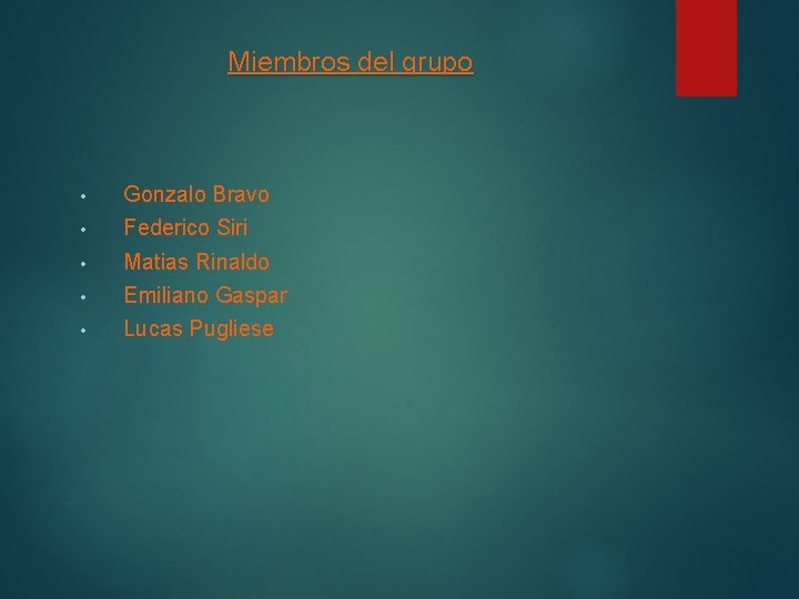 Miembros del grupo • Gonzalo Bravo • Federico Siri • Matias Rinaldo • Emiliano