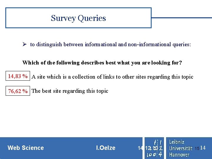 Survey Queries Ø to distinguish between informational and non-informational queries: Which of the following