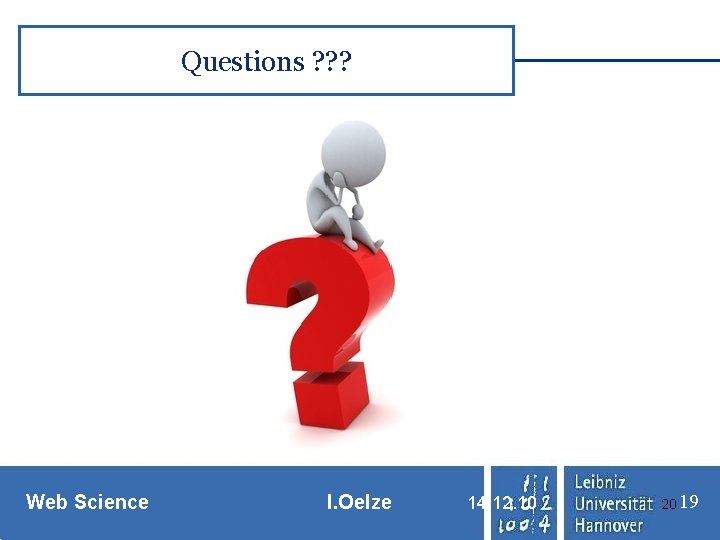 Questions ? ? ? Thanx! Web Science I. Oelze 14. 12. 10 20 19