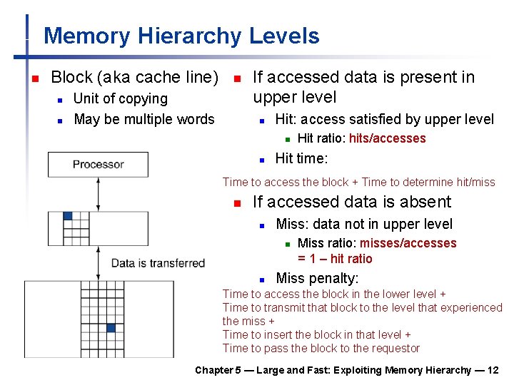 Memory Hierarchy Levels n Block (aka cache line) n n n Unit of copying