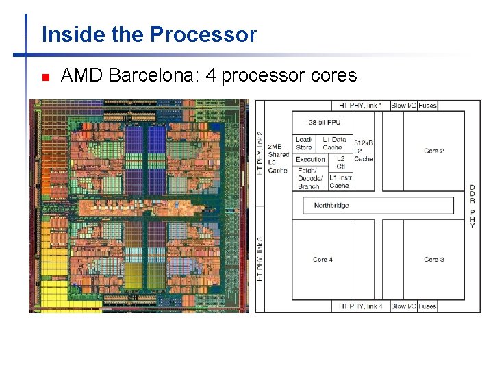 Inside the Processor n AMD Barcelona: 4 processor cores 