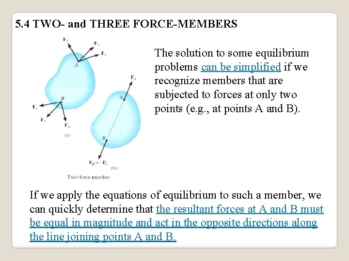 5. 4 TWO- and THREE FORCE-MEMBERS The solution to some equilibrium problems can be