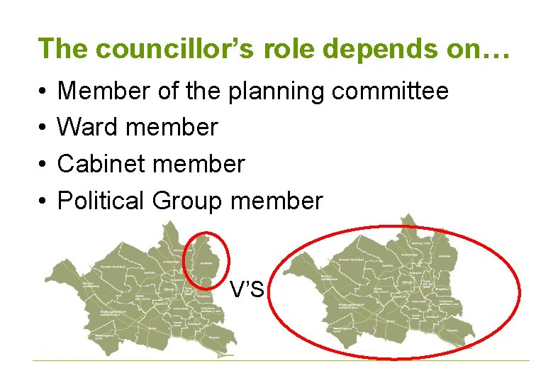 The councillor’s role depends on… • • Member of the planning committee Ward member