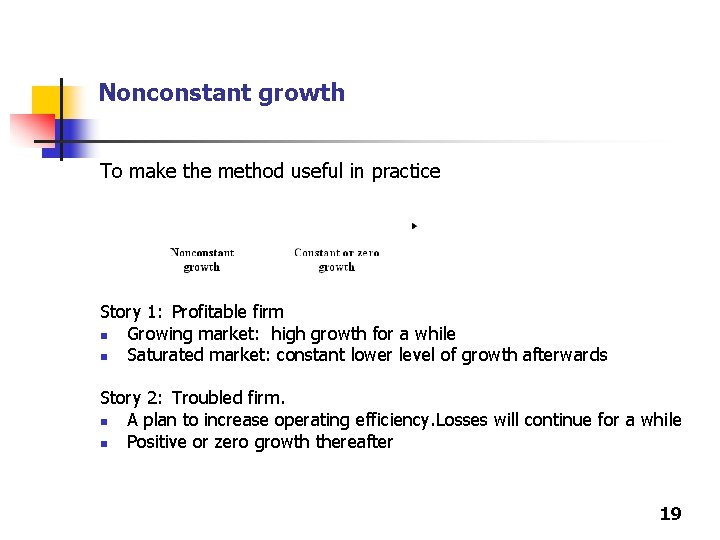 Nonconstant growth To make the method useful in practice Story 1: Profitable firm n
