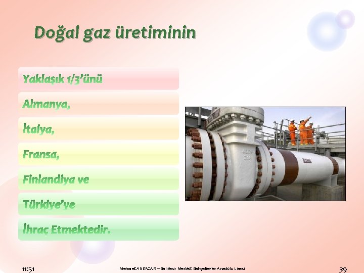 Doğal gaz üretiminin 11: 51 Mehmet Ali ERCAN – Balıkesir Merkez Bahçelievler Anadolu Lisesi