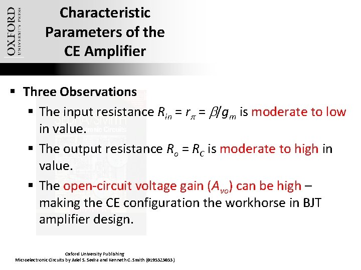 Characteristic Parameters of the CE Amplifier § Three Observations § The input resistance Rin