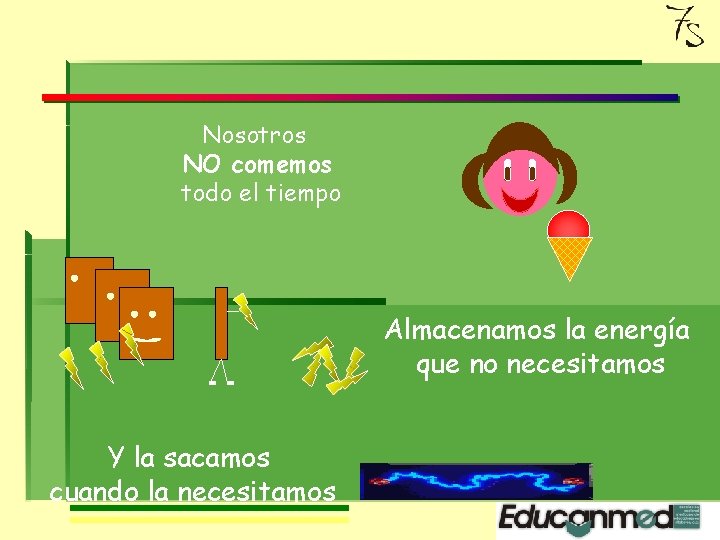 Nosotros NO comemos todo el tiempo Almacenamos la energía que no necesitamos Y la