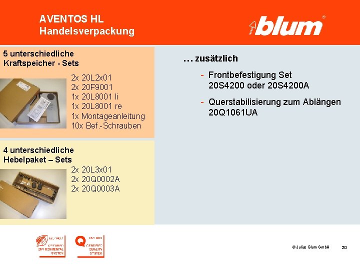 AVENTOS HL Handelsverpackung 5 unterschiedliche Kraftspeicher - Sets 2 x 20 L 2 x