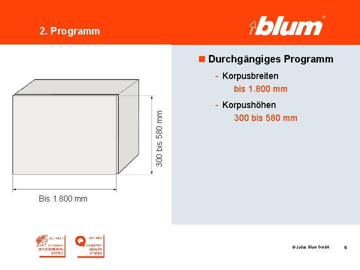 2. Programm n Durchgängiges Programm 300 bis 580 mm - Korpusbreiten bis 1. 800