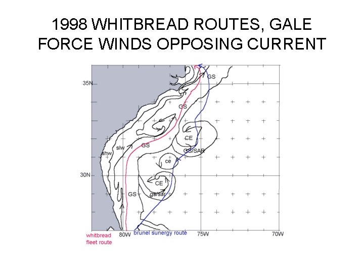 1998 WHITBREAD ROUTES, GALE FORCE WINDS OPPOSING CURRENT 