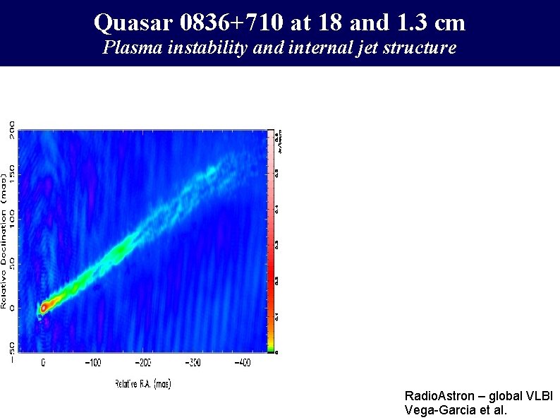 Quasar 0836+710 at 18 and 1. 3 cm Plasma instability and internal jet structure
