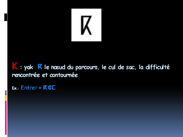 K : yak ⴽ le nœud du parcours, le cul de sac, la difficulté