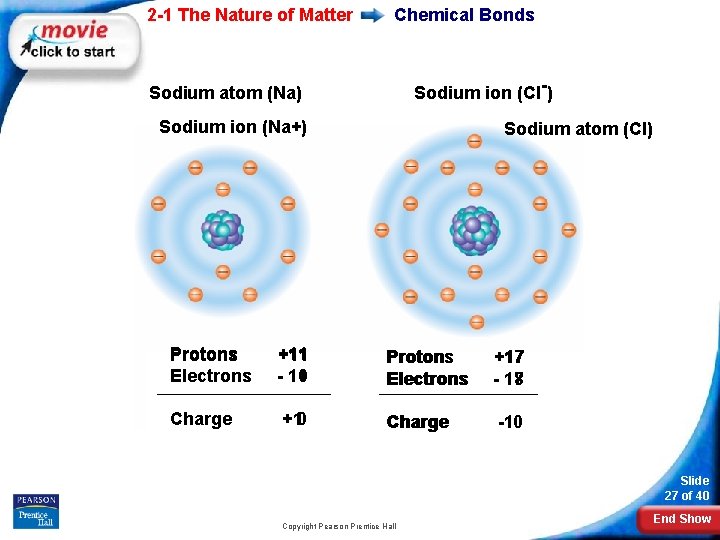 2 -1 The Nature of Matter Chemical Bonds Sodium ion (Cl-) Sodium atom (Na)