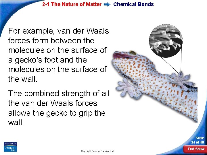 2 -1 The Nature of Matter Chemical Bonds For example, van der Waals forces