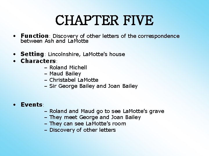 CHAPTER FIVE • Function: Discovery of other letters of the correspondence between Ash and