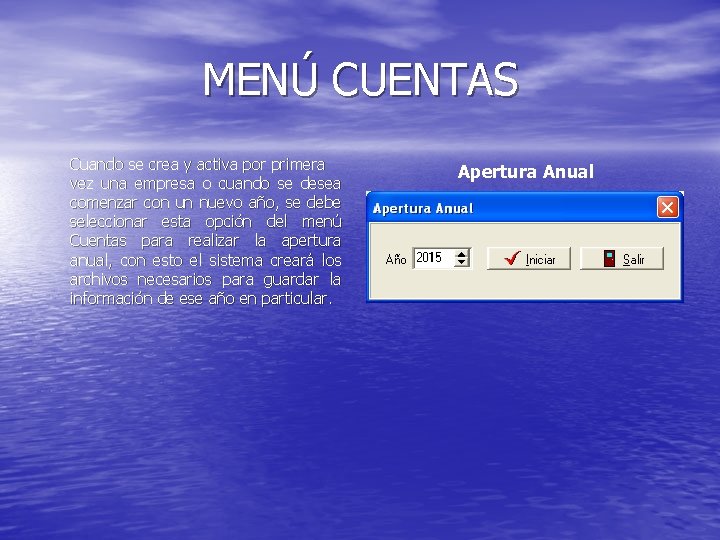 MENÚ CUENTAS Cuando se crea y activa por primera vez una empresa o cuando