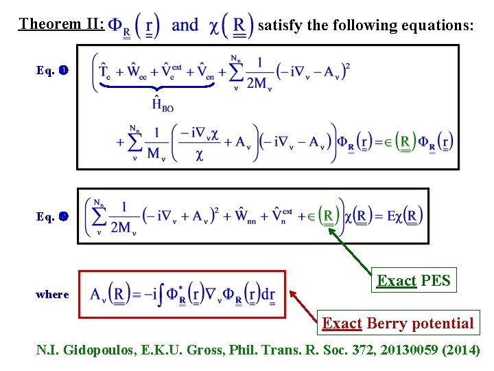 Theorem II: satisfy the following equations: Eq. where Exact PES Exact Berry potential N.