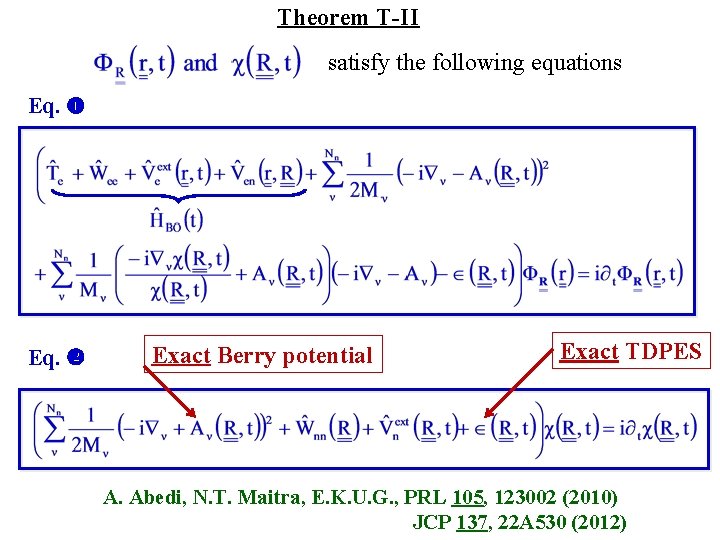 Theorem T-II satisfy the following equations Eq. Exact Berry potential Exact TDPES A. Abedi,