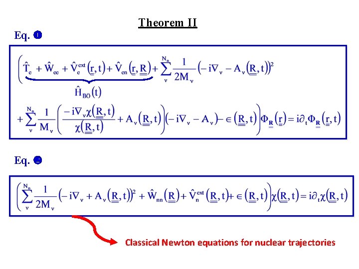 Theorem II Eq. Classical Newton equations for nuclear trajectories 