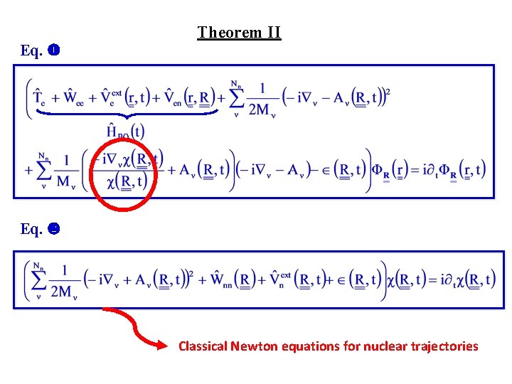 Theorem II Eq. Classical Newton equations for nuclear trajectories 