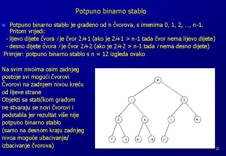 Potpuno binarno stablo je građeno od n čvorova, s imenima 0, 1, 2, …,