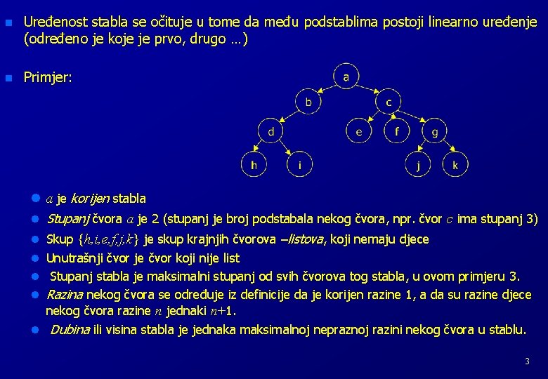 n Uređenost stabla se očituje u tome da među podstablima postoji linearno uređenje (određeno