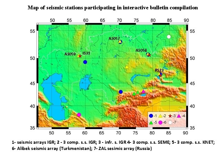 Map of seismic stations participating in interactive bulletin compilation AS 057 AS 059 IS