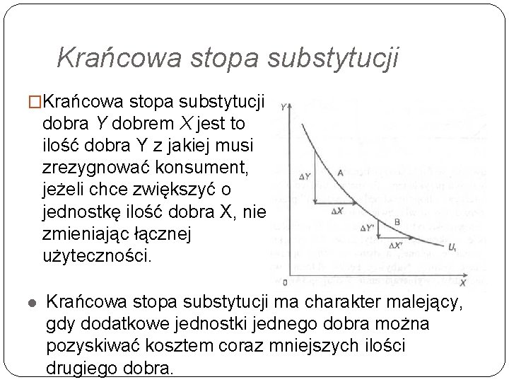 Krańcowa stopa substytucji �Krańcowa stopa substytucji dobra Y dobrem X jest to ilość dobra