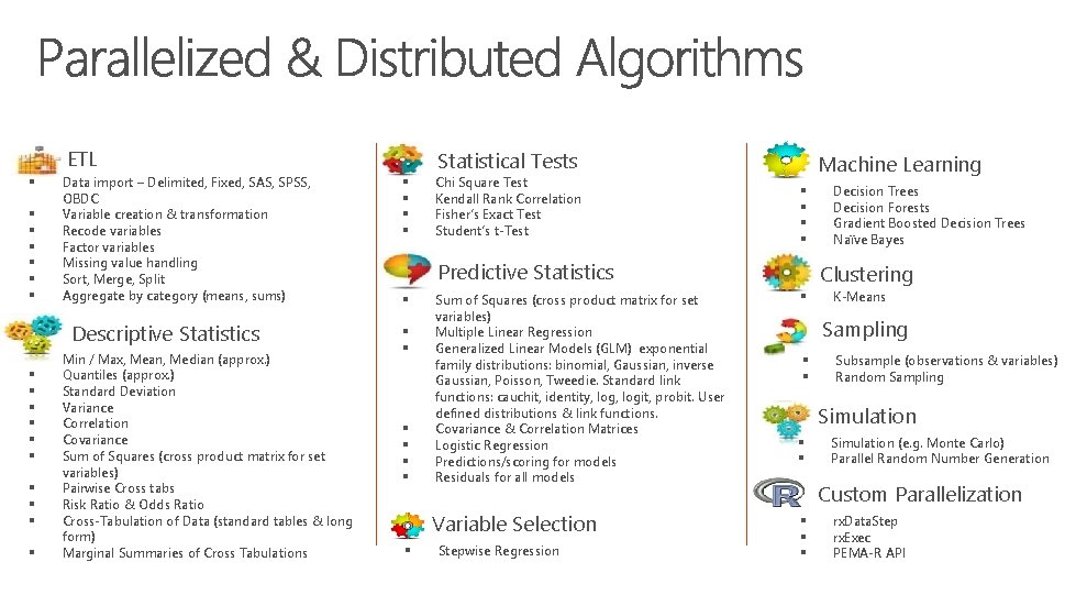 ETL § § § § Data import – Delimited, Fixed, SAS, SPSS, OBDC Variable