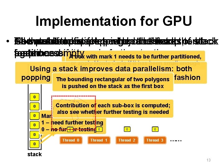 Implementation for GPU • All Computation Use threads asub-boxes shared keep finishes stack popping