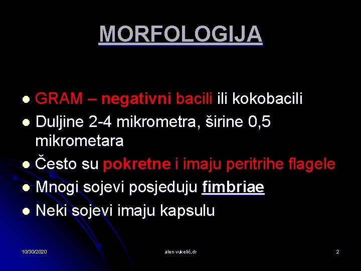 MORFOLOGIJA GRAM – negativni bacili kokobacili l Duljine 2 -4 mikrometra, širine 0, 5