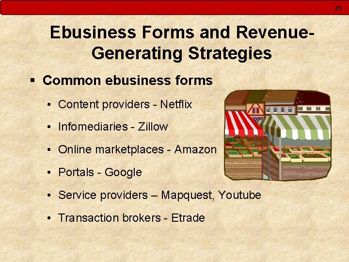 25 Ebusiness Forms and Revenue. Generating Strategies § Common ebusiness forms • Content providers